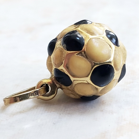 14K Gold Enamel Italian Soccer Ball Pendant